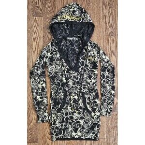 y2k vintage ed hardy love kills slowly rhinestone hoodie womens XS tiger Stretch